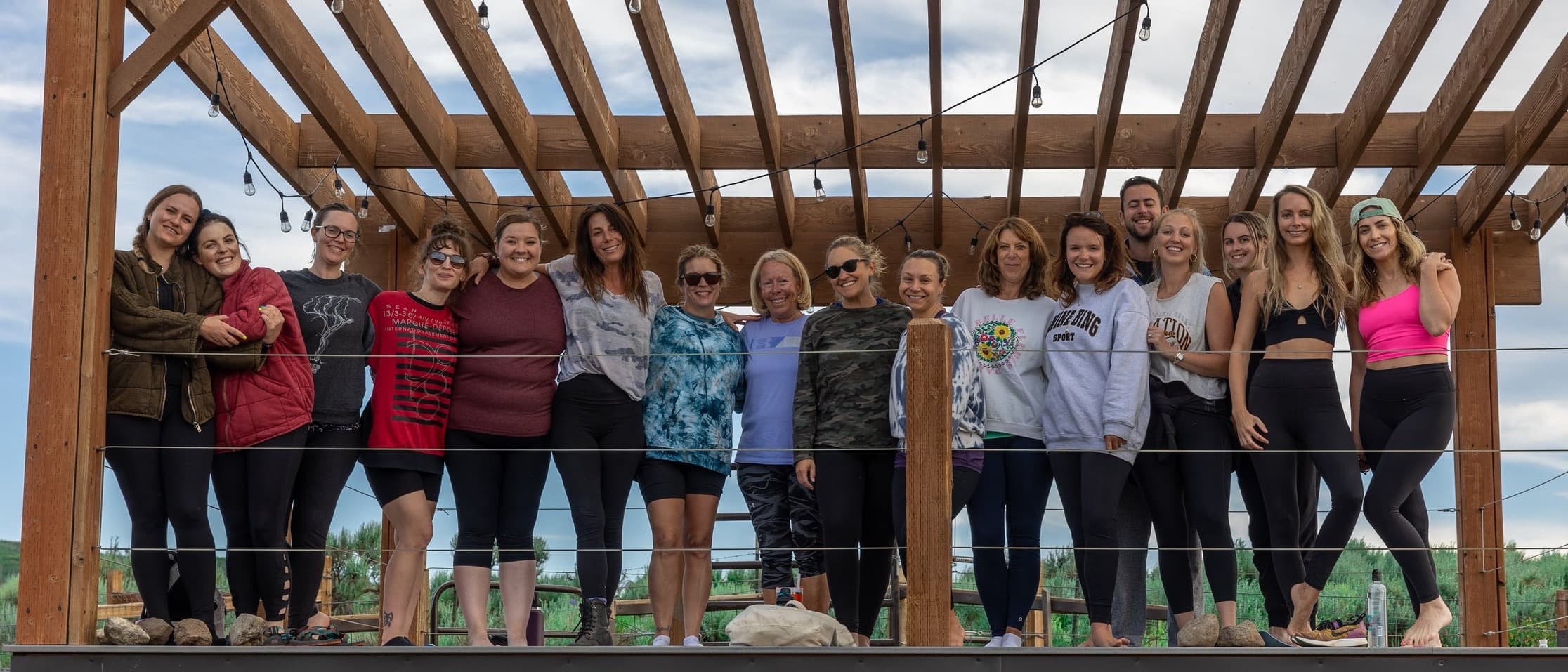 A group of yoga participants gathered together at the sanctuary